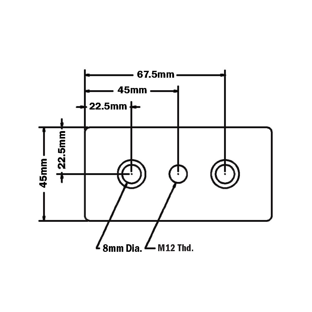 32-4590M12S-0 MODULAR SOLUTIONS FOOT & CASTER CONNECTING PLATE<br>45MM X 90MM, M12 HOLE W/HARDWARE